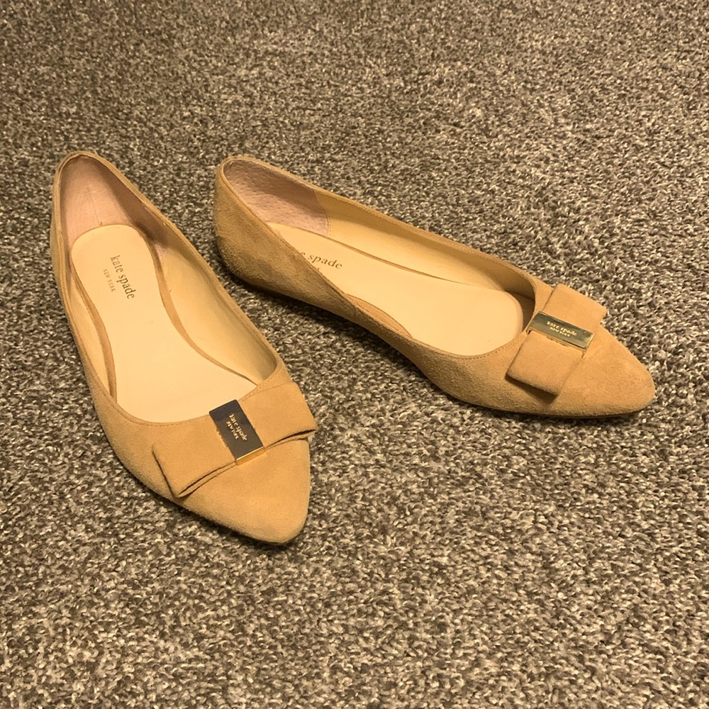 Used Kate Spade Norah Suede Pointy Flats Tan Size 10